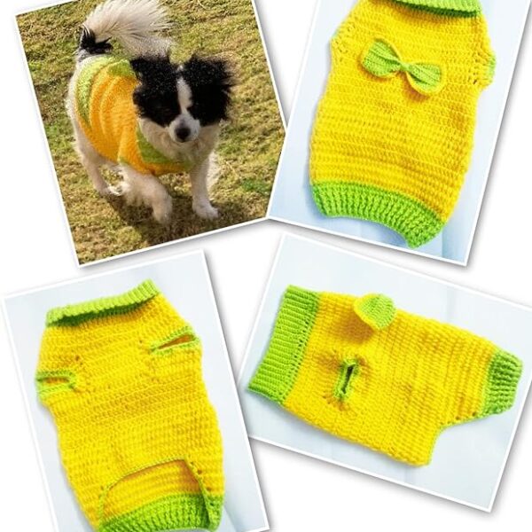 بلوفر بدون اكمام للحيوانات الاليفة   مقاس M   للكلاب مثل جريفون وكوكر ملابس حيوانات اليفة بتصميم بلوفر بدون اكمام لسلالات القطط الكبيرة وسلالة كلاب البج   لون اخضر واصفر