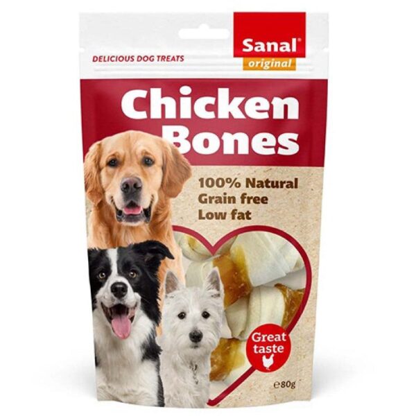 سنال شرائح عظام الدجاج وجبة خفيفه و مكافئات للكلاب 80 جرام --Sanal Dog Chicken Bones doypack 80g