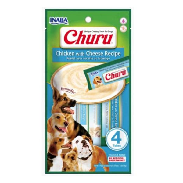 اينابا تشورو هريسة دجاج مع جبنة 4×14غ للكلاب - INABA Churu Chicken Recipe with Cheese 14g x4 Tubes for Dogs #387131